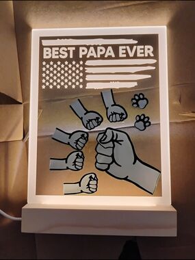 BEST PAPA EVER USB LIGHT UP GRANDPA FATHER'S DAY GIFT FOR DAD ACRYLIC NEW NIGHT